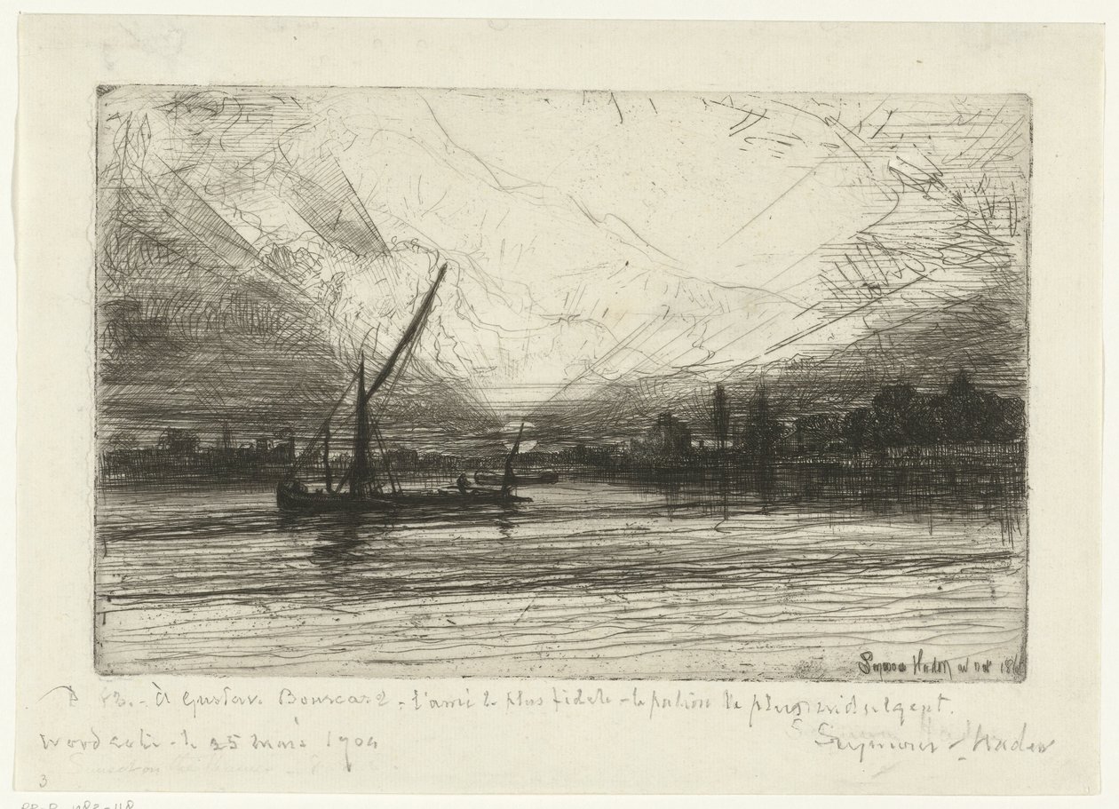 Sunset on the Thames by Francis Seymour Haden (Sir) (signed by artist)