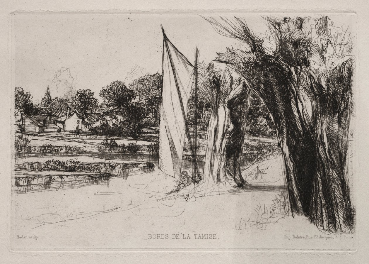 Thames Ditton - With a Sail by Francis Seymour Haden