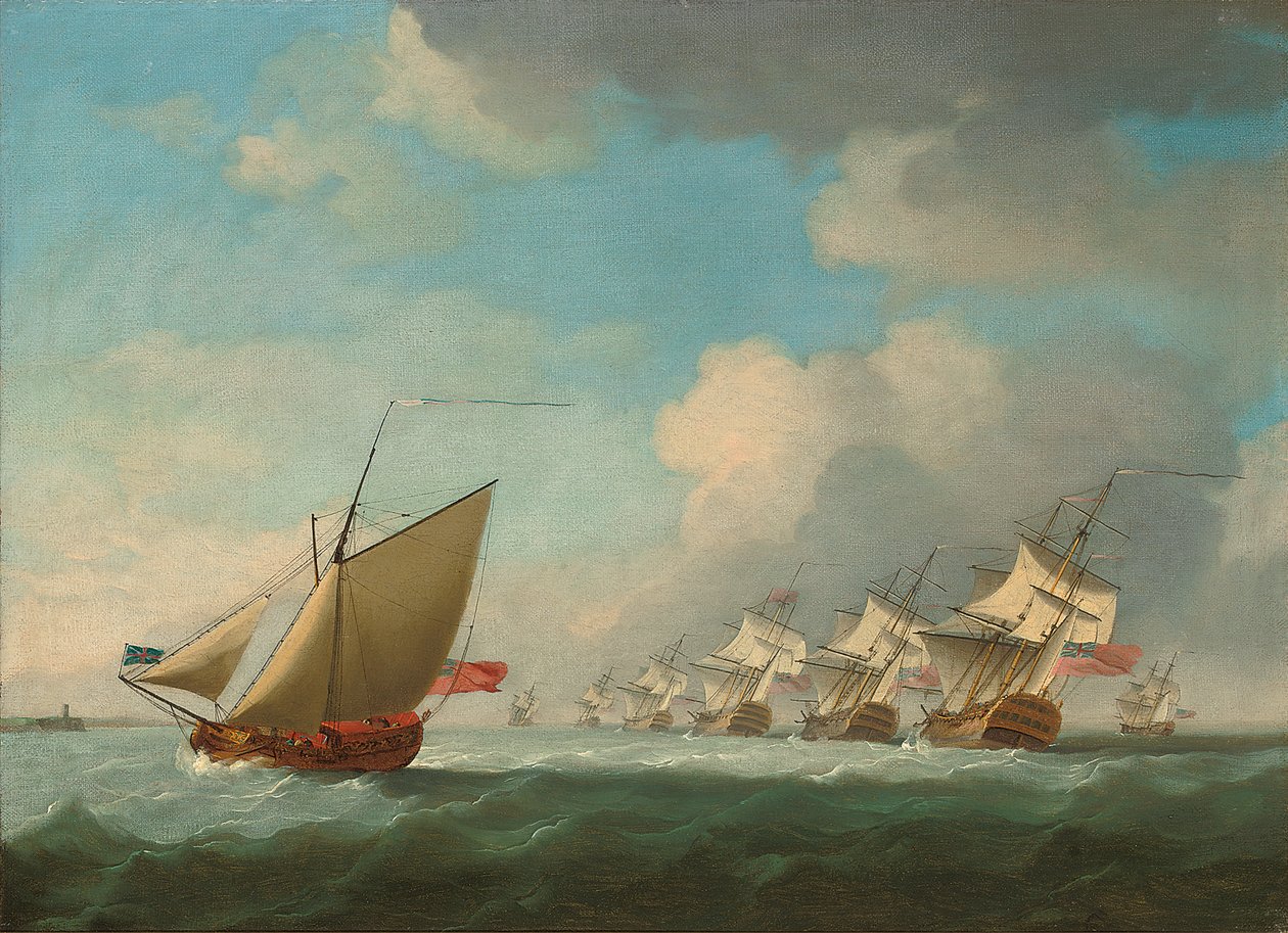A Squadron of the Red Beating Its Way Up the Channel with an Admiralty Yacht Inshore by Francis Swaine