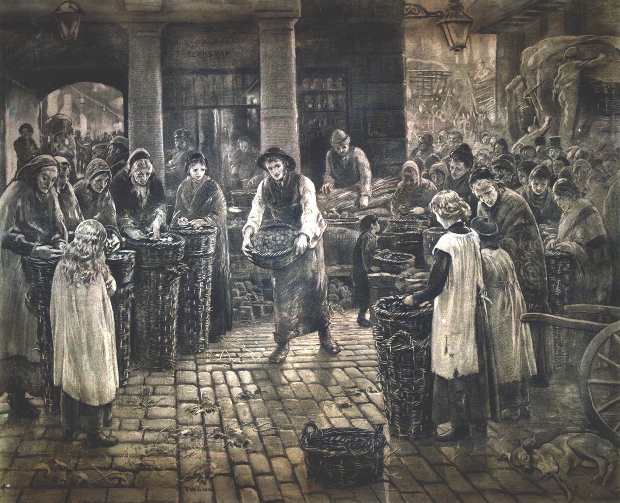 Covent Garden Scene - Women Workers Standing by Francis William Lawson