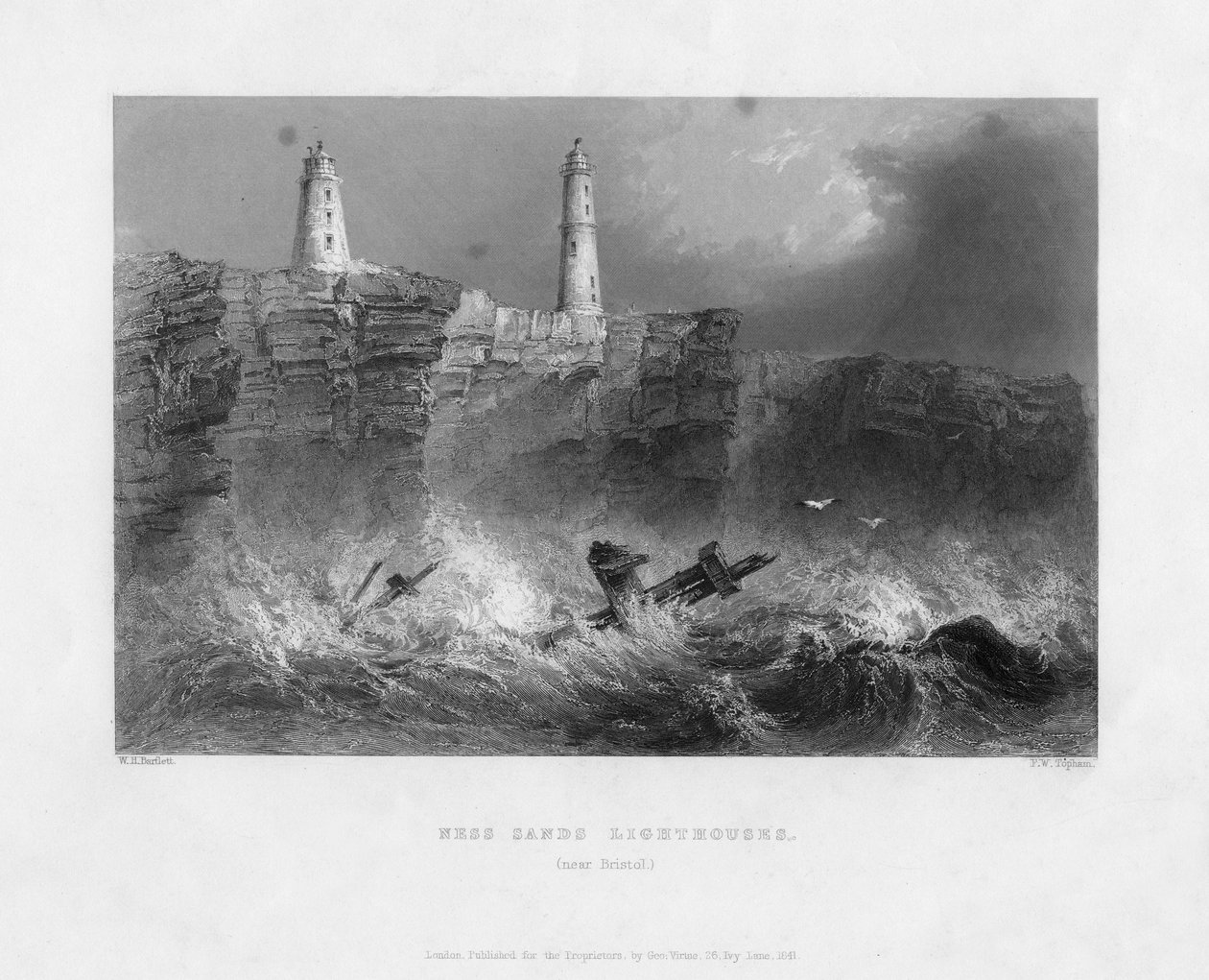 Ness Sands Lighthouses, near Bristol, Gloucestershire, 1841 by Francis William Topham