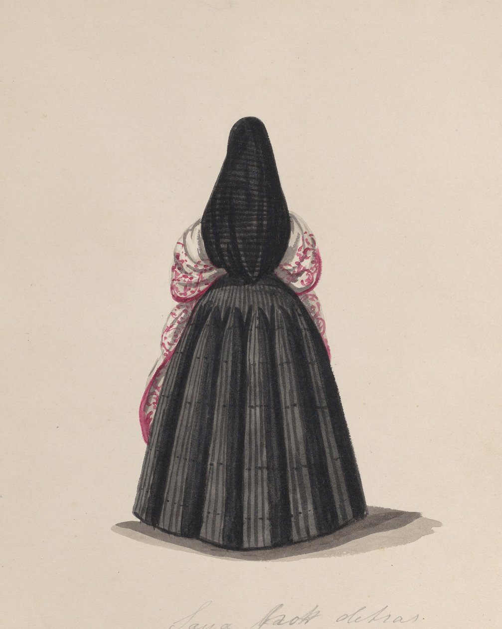 A woman wearing the saya viewed from behind, from a group of drawings, ca. 1848 by Francisco