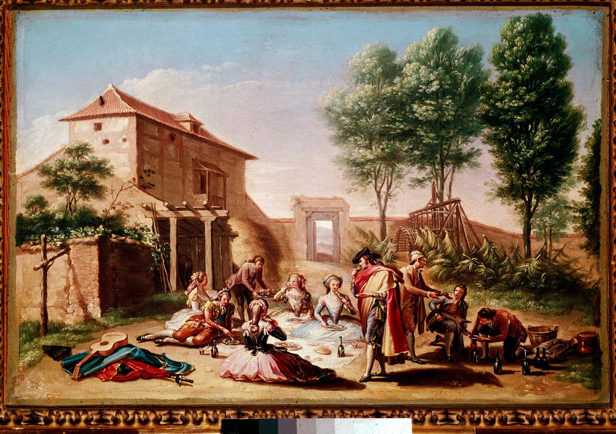 Lunch in the Countryside: Young People of the Bourgeoisie Playing a Picnic by Francisco Bayeu y Subias