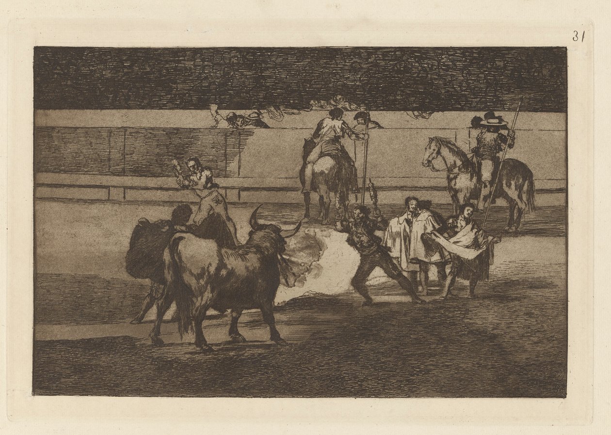 Banderillas with Firecrackers, Plate 31 from La tauromaquia by Francisco de Goya