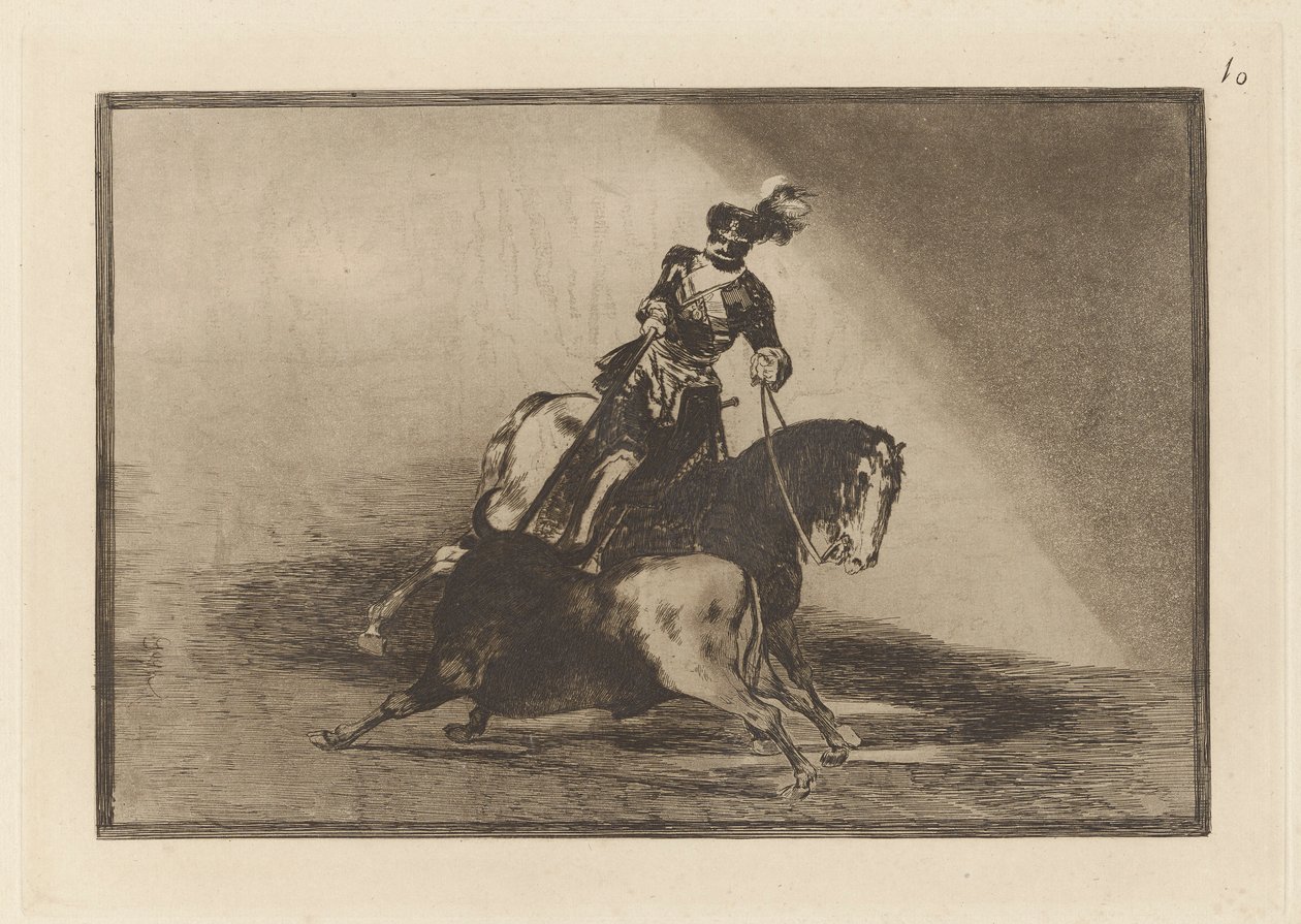 Charles V. Spearing a Bull in the Ring at Valladolid, Plate 10 from La tauromaquia by Francisco de Goya