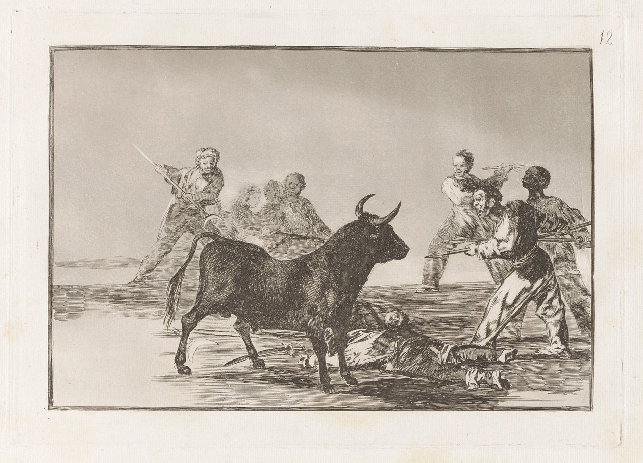 The Rabble Hamstring the Bull with Lances, Sickles, Banderillas and Other Arms, Plate 12 from La Tauromaquia by Francisco de Goya