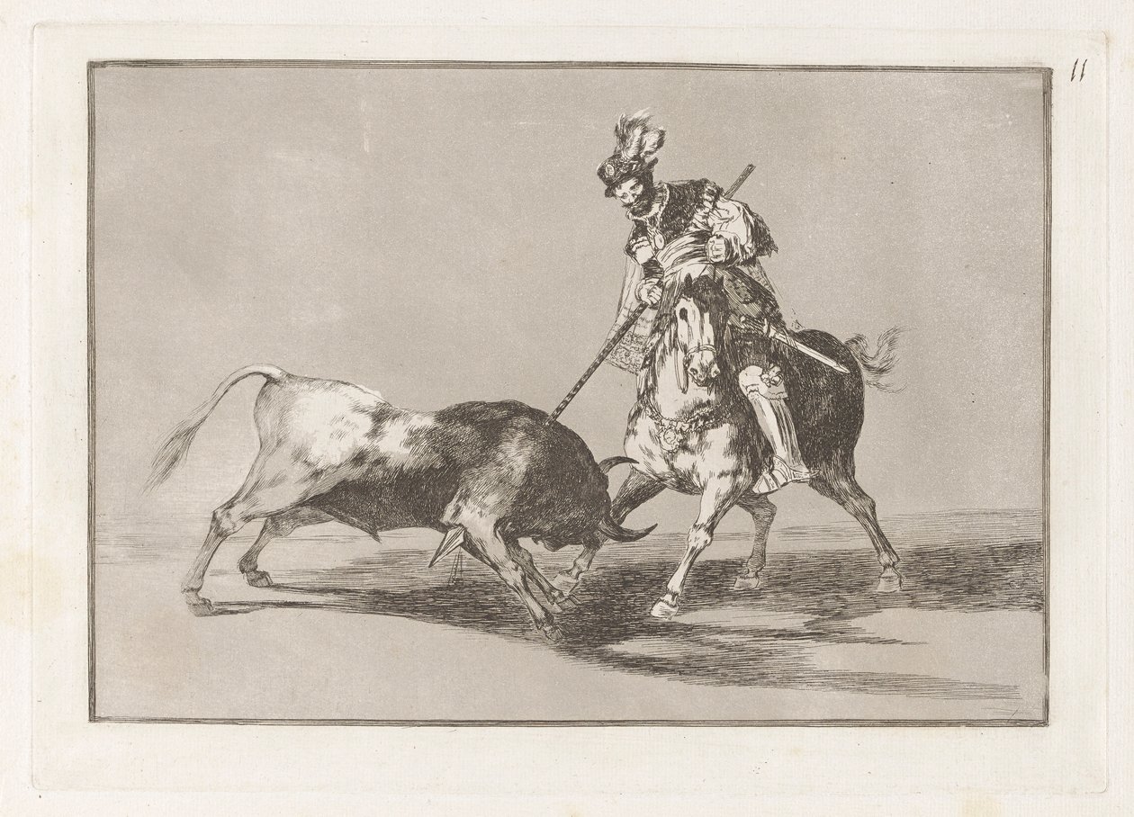 The Cid Campeador Spearing Another Bull, Plate 11 from La tauromaquia by Francisco de Goya
