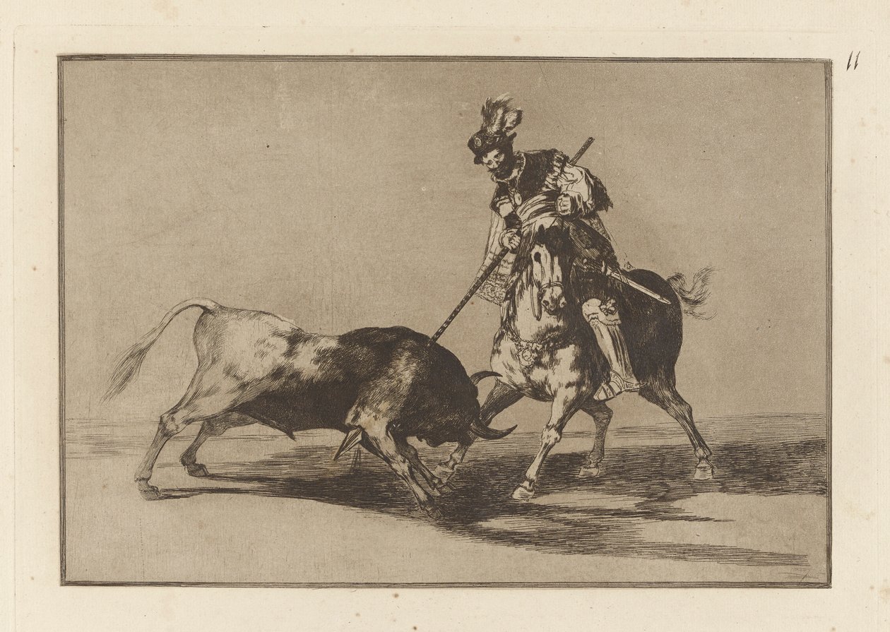 The Cid Campeador Spearing Another Bull, Plate 11 from La Tauromaquia by Francisco de Goya