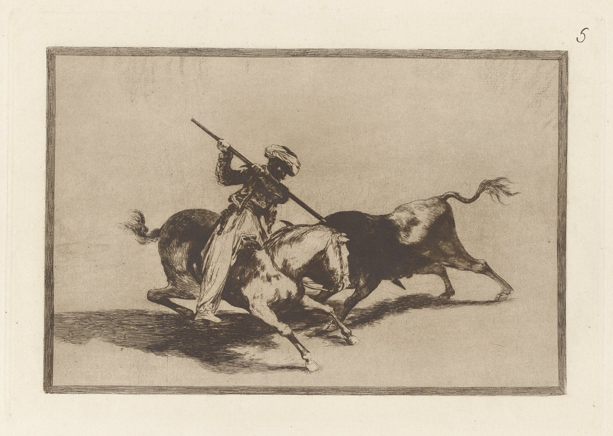 The Spirited Moor Gazul is the First to Spear Bulls According to the Rules, Plate 5 from La tauromaquia by Francisco de Goya