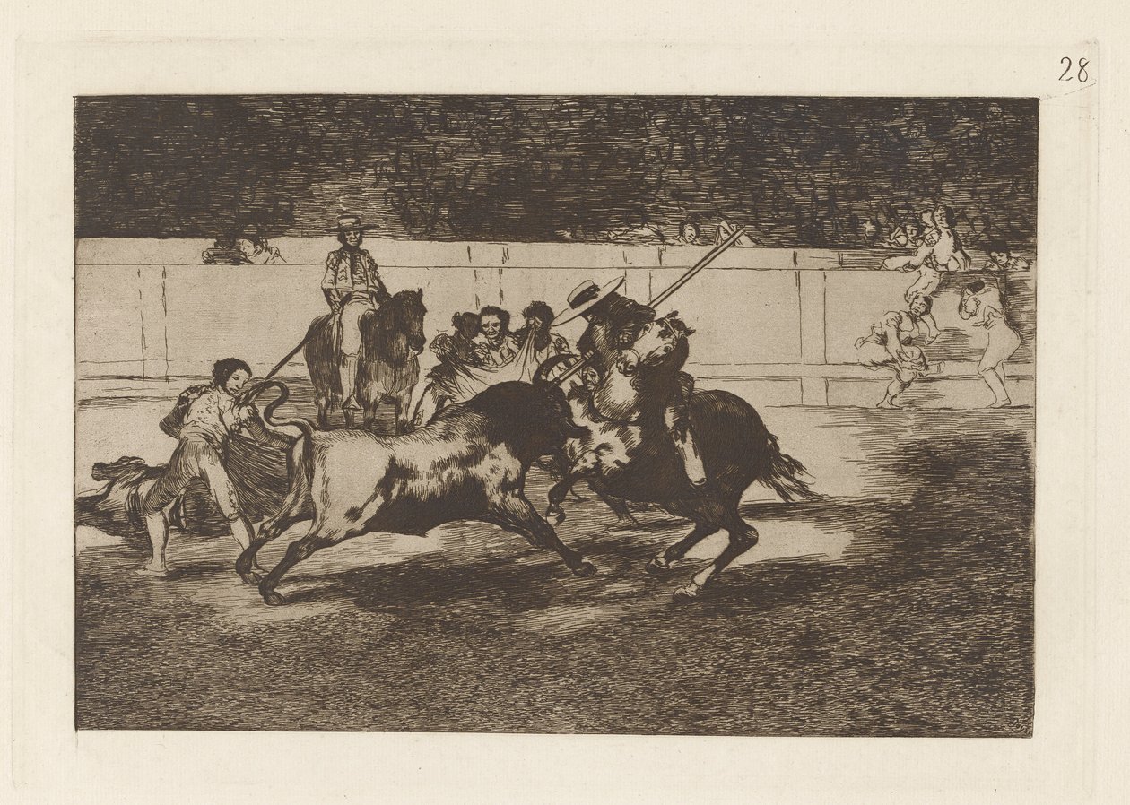 The Forceful Rendon Stabs a Bull with the Pique, from which Pass He Died in the Ring of Madrid, Plate 28 from La tauromaquia by Francisco de Goya