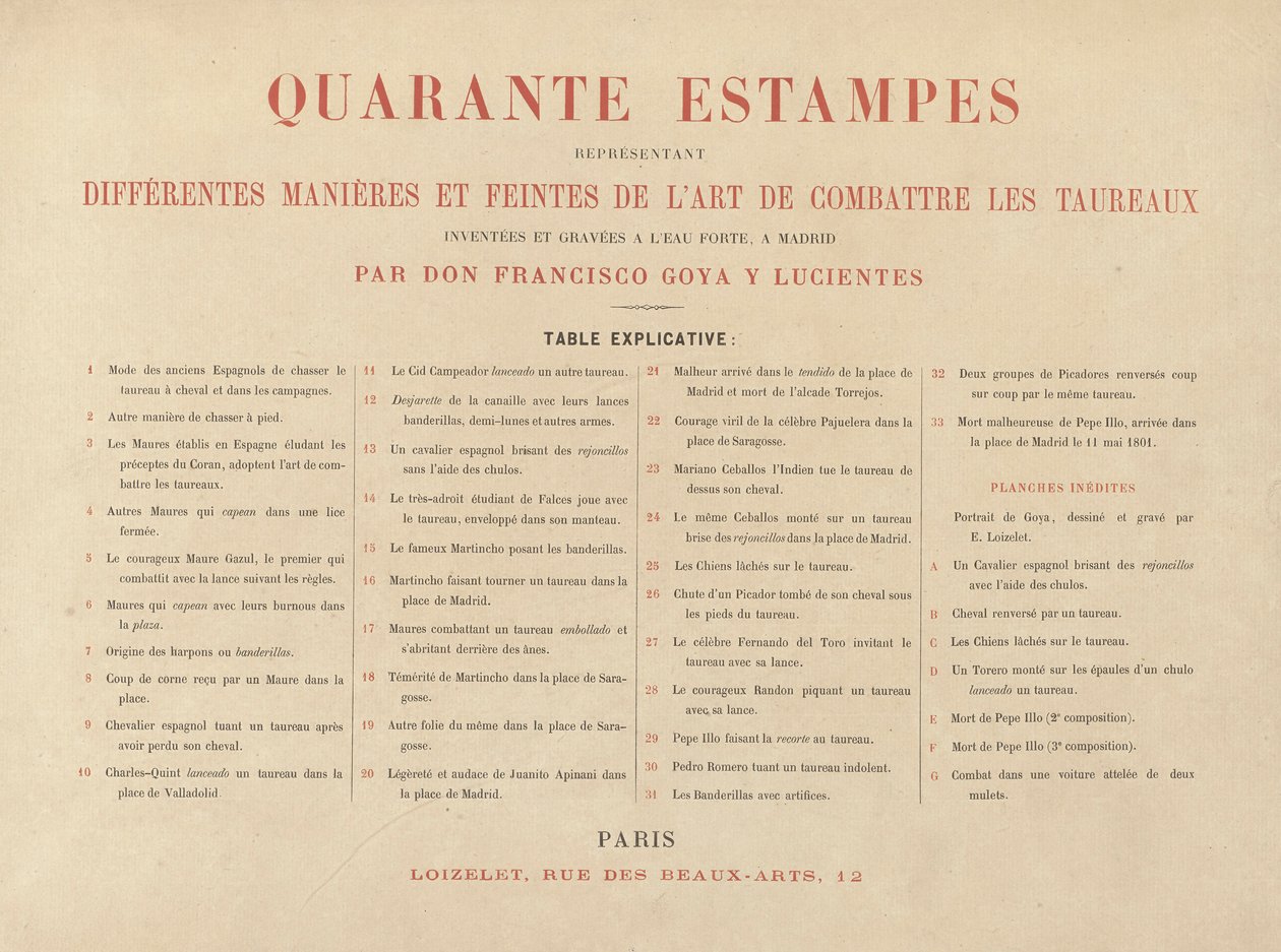 Explanatory Sheet, from La tauromaquia (Third Edition) by Francisco de Goya