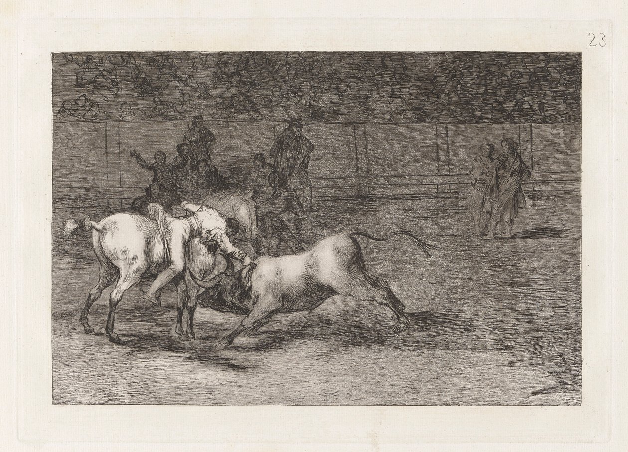 Mariano Ceballos, Alias the Indian, Kills the Bull from his Horse, Plate 23 from La tauromaquia by Francisco de Goya
