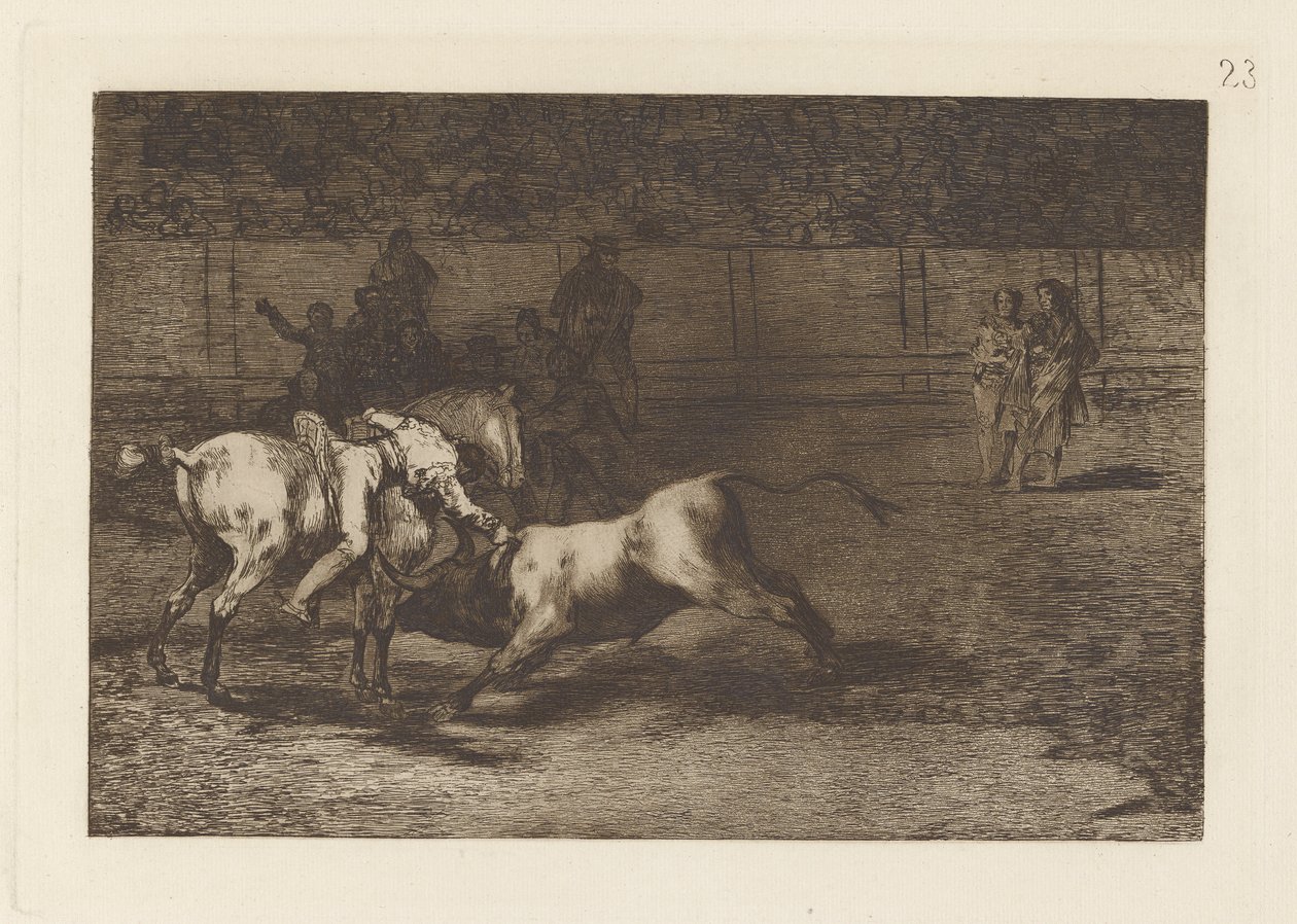 Mariano Ceballos, Alias the Indian, Kills the Bull from His Horse, Plate 23 from La tauromaquia by Francisco de Goya