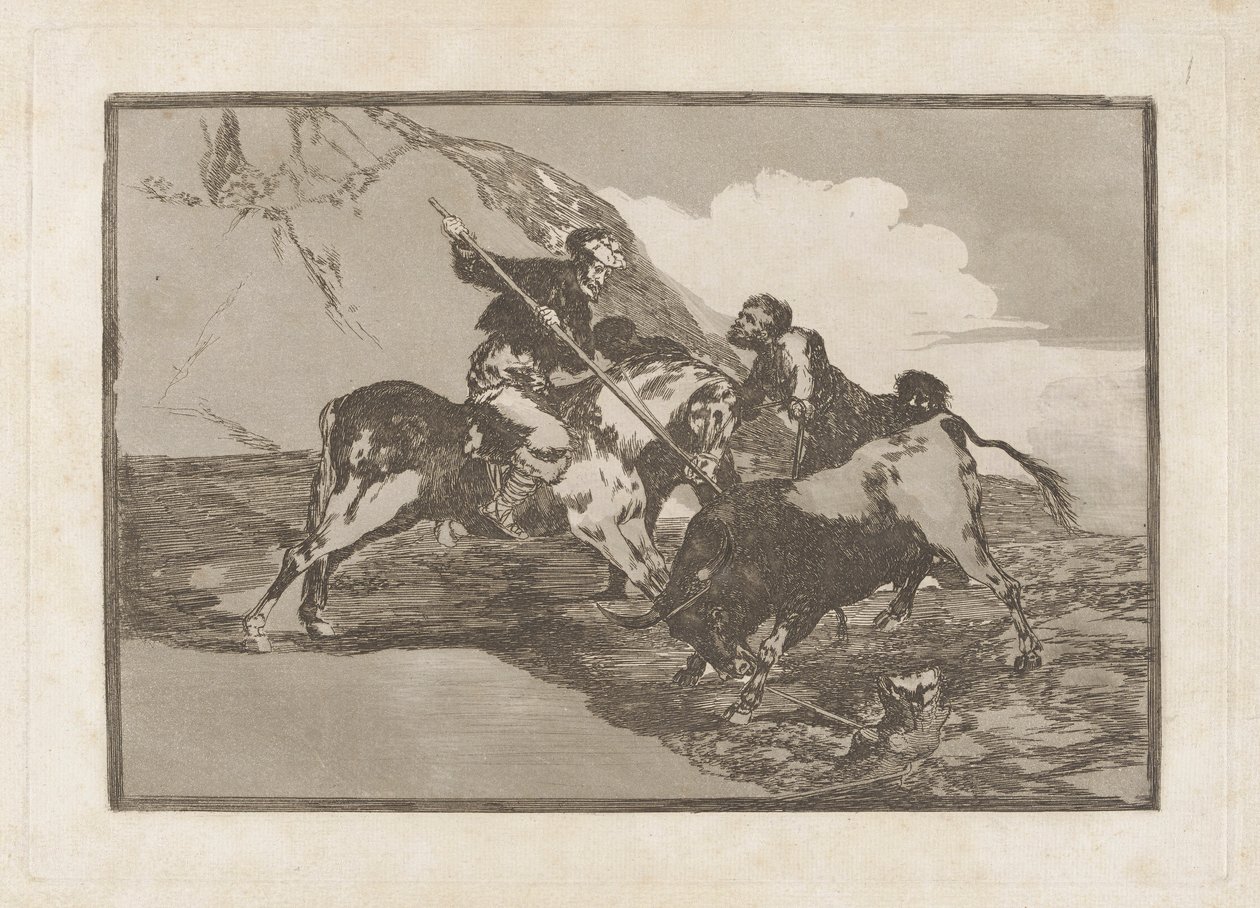 The Way in which the Ancient Spaniards Hunted Bulls on Horseback in the Open Country, Plate 1 from La Tauromaquia by Francisco de Goya