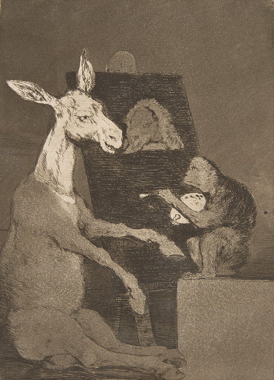 Plate 41 from Los Caprichos: Neither More Nor Less (Ni mas ni menos), 1799 by Francisco de Goya