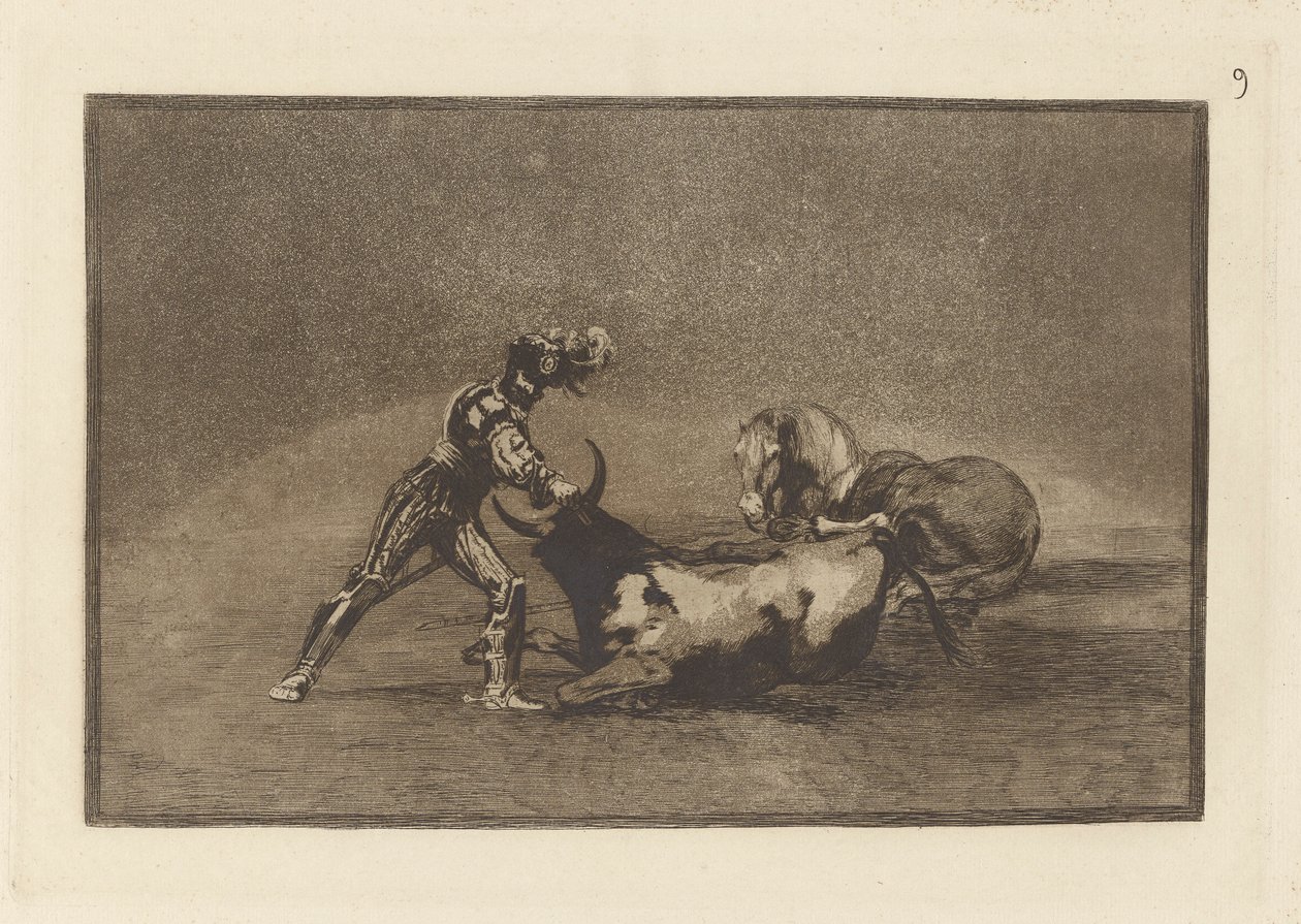 A Spanish Knight Kills the Bull after Having Lost His Horse, Plate 9 from La tauromaquia by Francisco de Goya