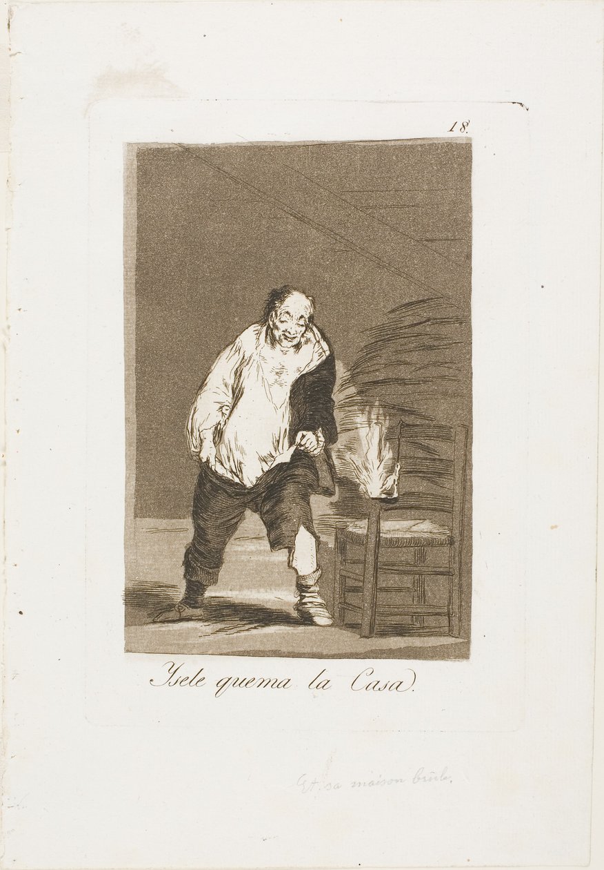 And his house is on fire, plate 18 from Los Caprichos by Francisco Jose de Goya y Lucientes