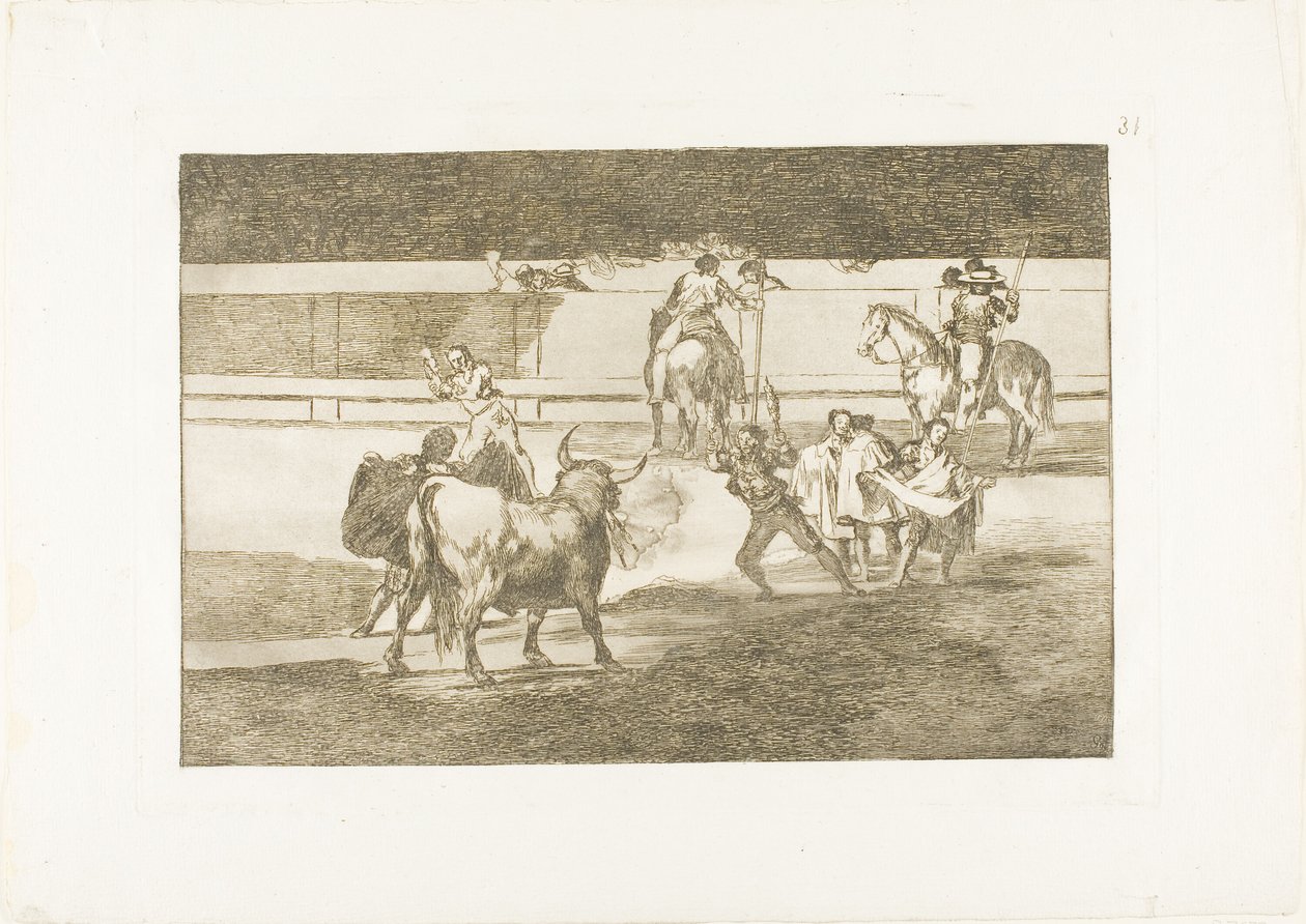 Banderillas with Firecrackers, Plate 31 from The Art of Bullfighting by Francisco Jose de Goya y Lucientes