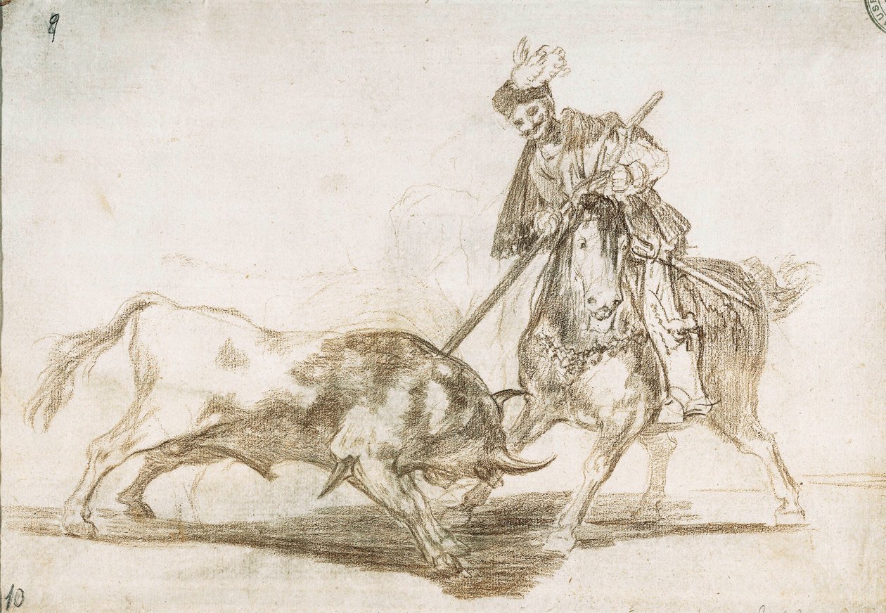 Bullfighting: The Cid pierces another bull from its spear 1815-16 (preparatory drawing) by Francisco de Goya