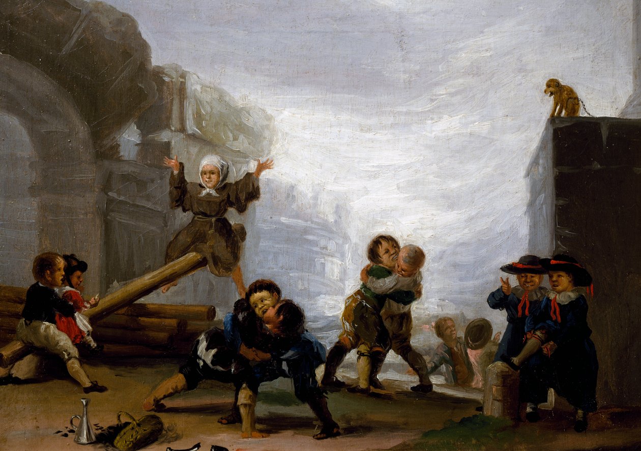 Children fighting and playing on a see-saw by Francisco Jose de Goya y Lucientes