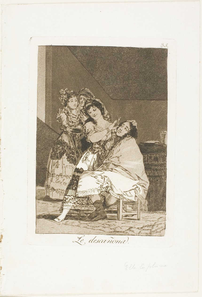 She Fleeces Him, Plate 35 from Los Caprichos by Francisco Jose de Goya y Lucientes