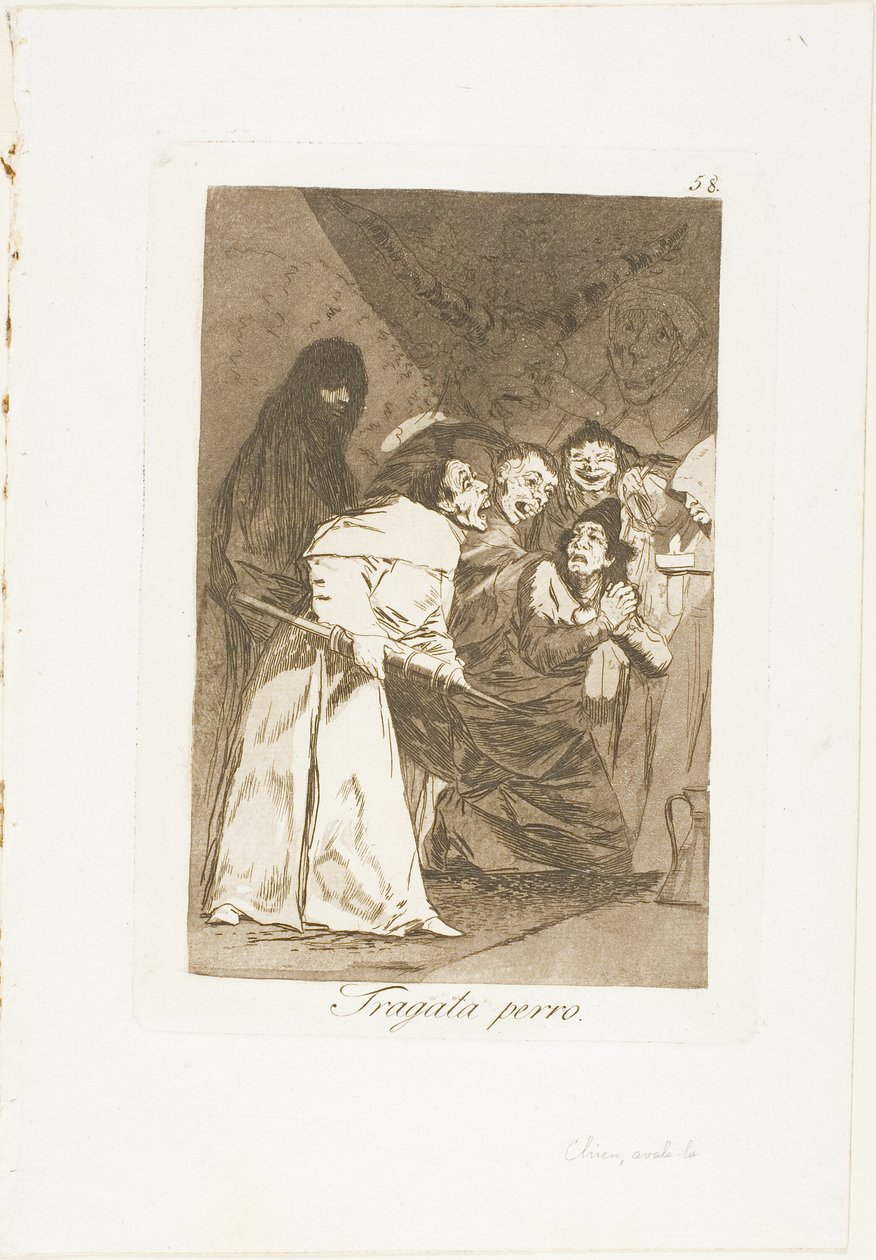 Swallow it, dog, plate 58 from Los Caprichos by Francisco Jose de Goya y Lucientes