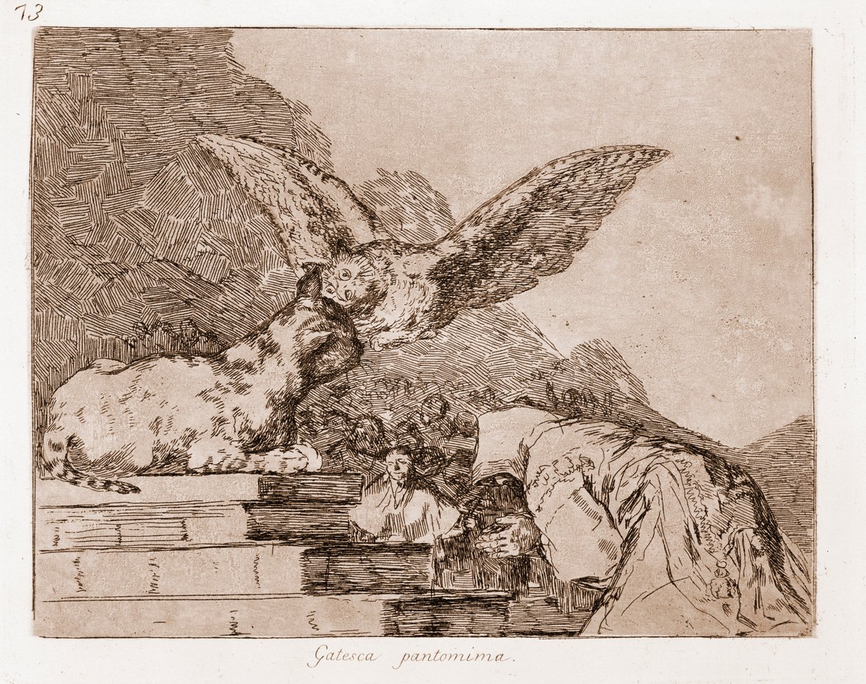 The Disasters of War: Cat Pantomime (etching from preparatory drawing) by Francisco de Goya