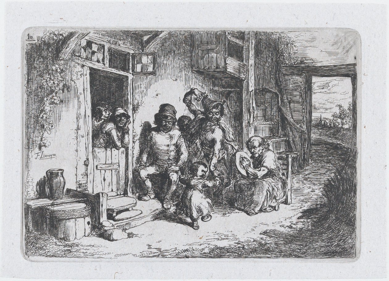 Two Figures Dancing, Another Seated Playing a Drum, from the Series of Customs by Francisco Lameyer Berenguer