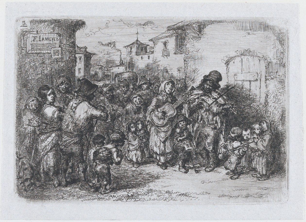 Plate 3: a group street musicians, from the series of customs and pastimes of the Spanish, 1850 by Francisco Lameyer Berenguer