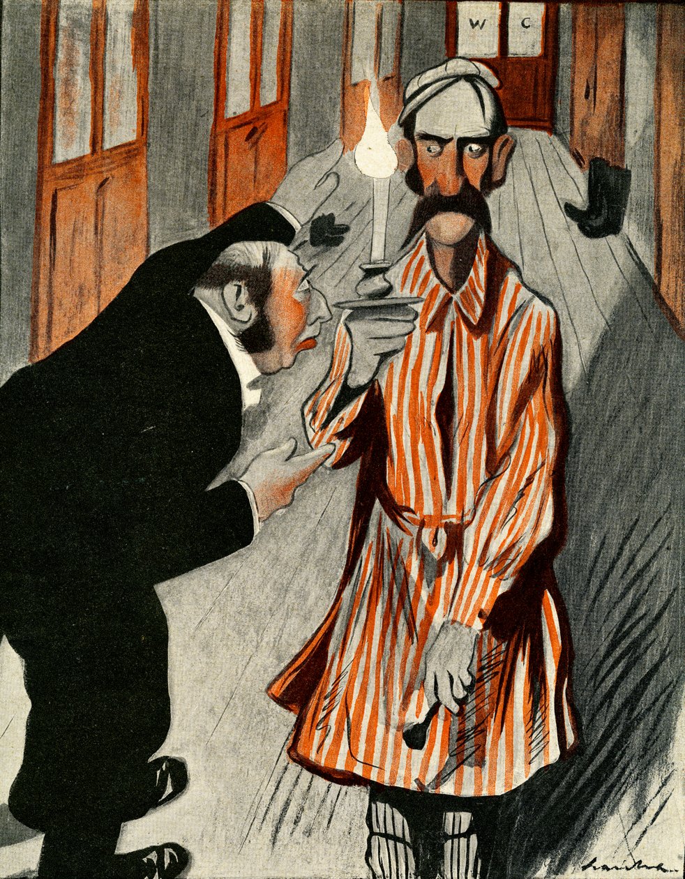 A grumpy Englishman being assisted by a member of staff in a French Hotel, 1903 by Francisco Sancha y Lengo