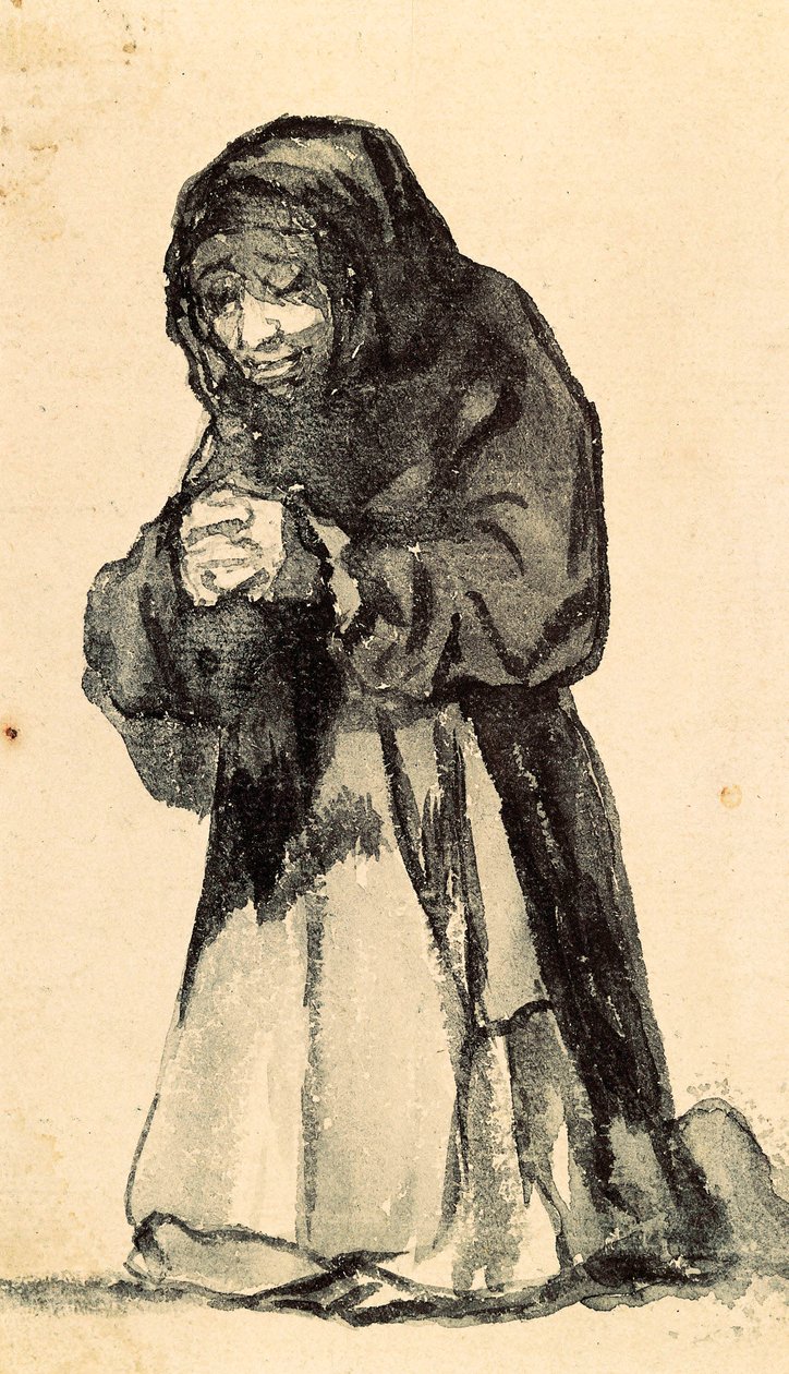 An old woman kneeling in prayer, early 19th century by Francisco de Goya