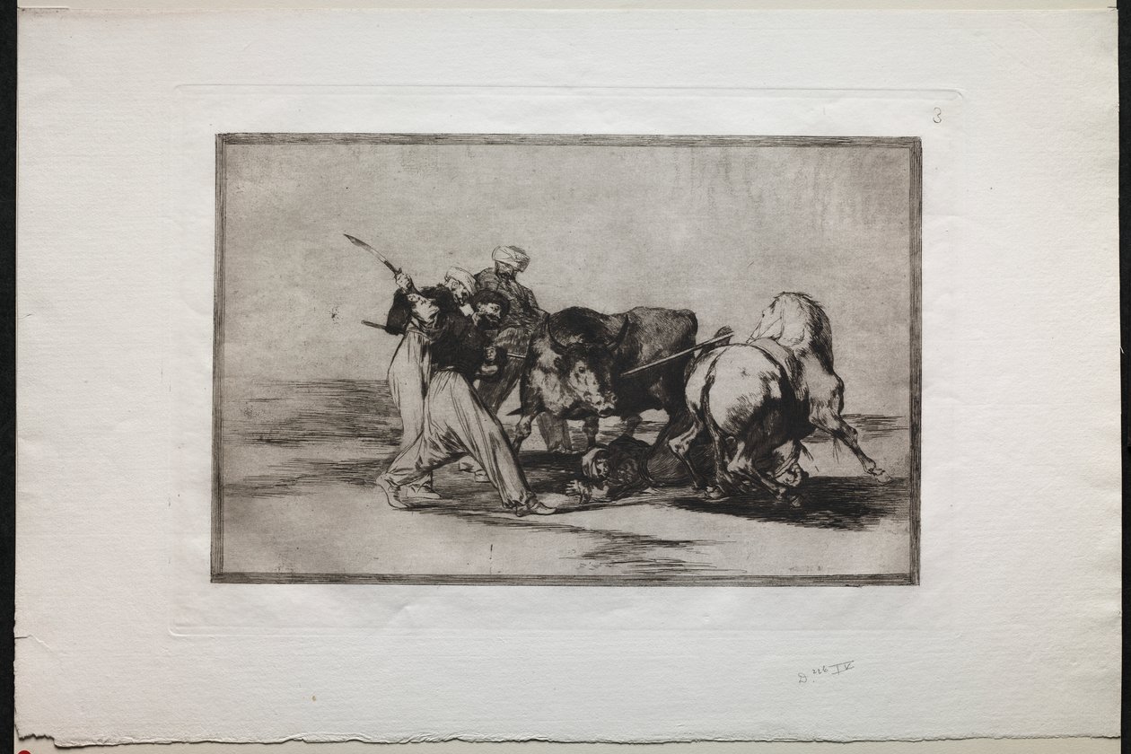 Bullfights: The Moors Settled in Spain, Giving Up the Superstitions of the Qur’an, Adopted this Art of Hunting, and Spear a Bull in the Open by Francisco de Goya