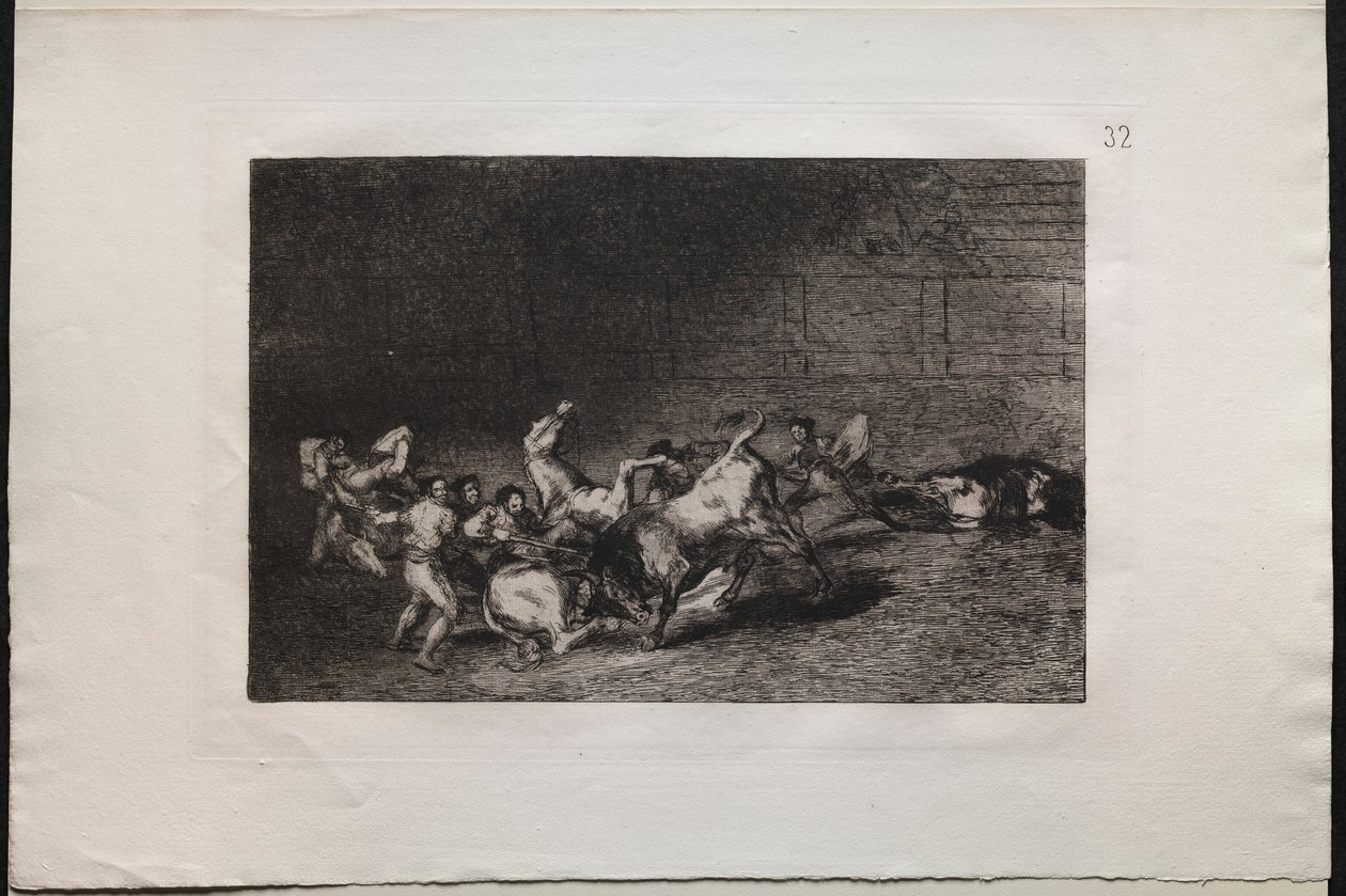 Bullfights: Two Teams of Picadors Thrown One After the Other by a Single Bull by Francisco de Goya