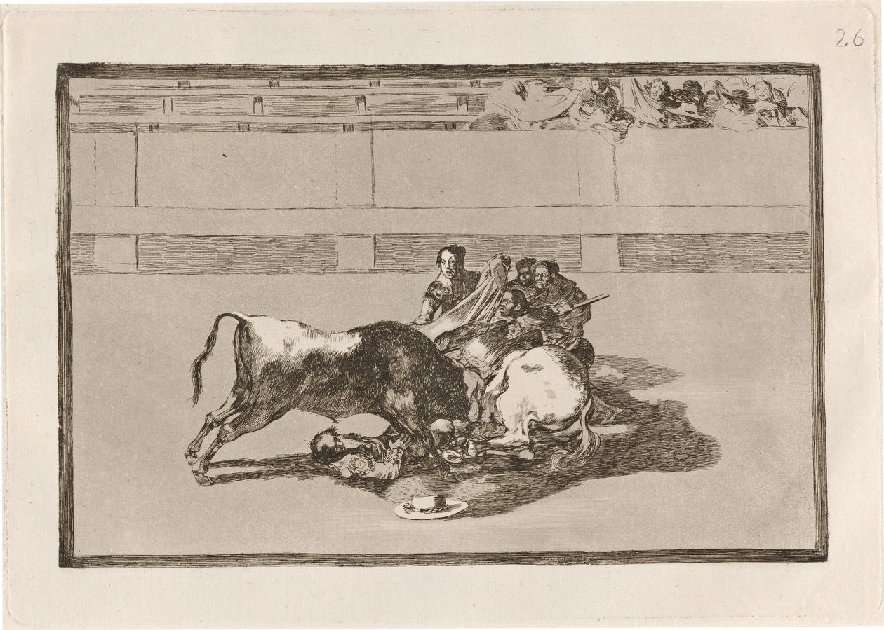 A Picador is Unhorsed and Falls under the Bull by Francisco de Goya