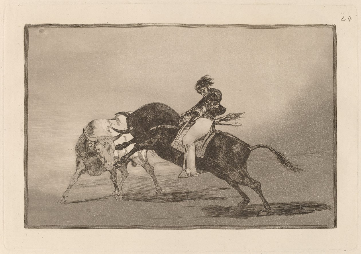 The Same Ceballos Mounted on Another Bull Breaks Short Spears in the Ring at Madrid by Francisco de Goya