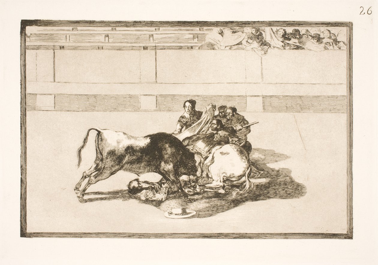 A Picador Thrown from His Horse and Falling Under the Bull by Francisco de Goya