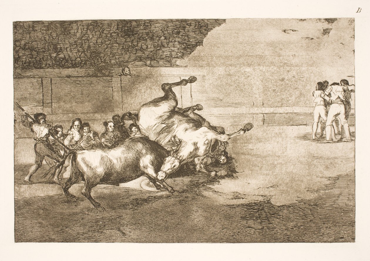 Horse Thrown to the Ground by a Bull by Francisco de Goya