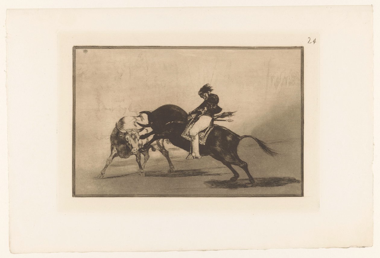 Mariano Ceballos Riding a Bull by Francisco de Goya