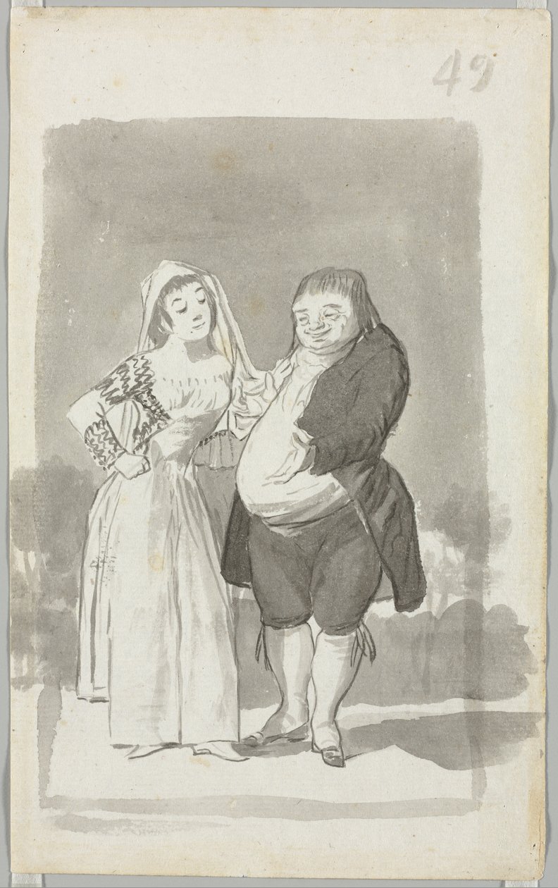 Prostitute Soliciting a Fat, Ugly Man (recto) by Francisco de Goya