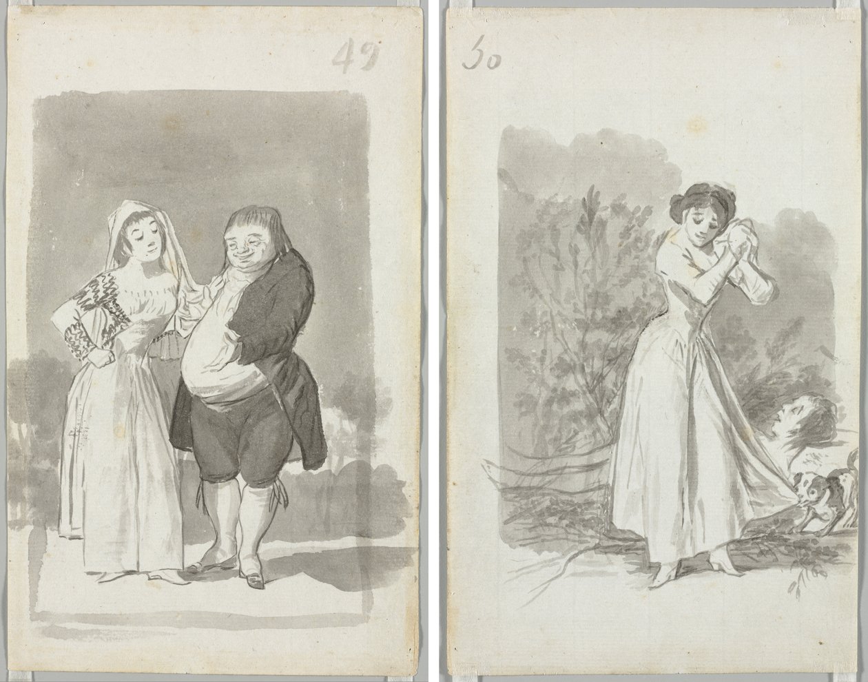 Prostitute Soliciting a Fat, Ugly Man (recto); Young Woman Wringing Her Hands over a Man