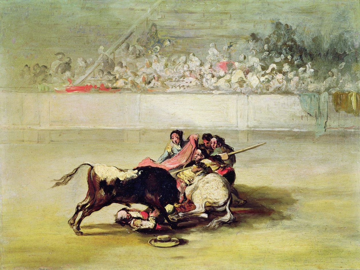 The Fall of a Picador from his Horse under a Bull by Francisco de Goya