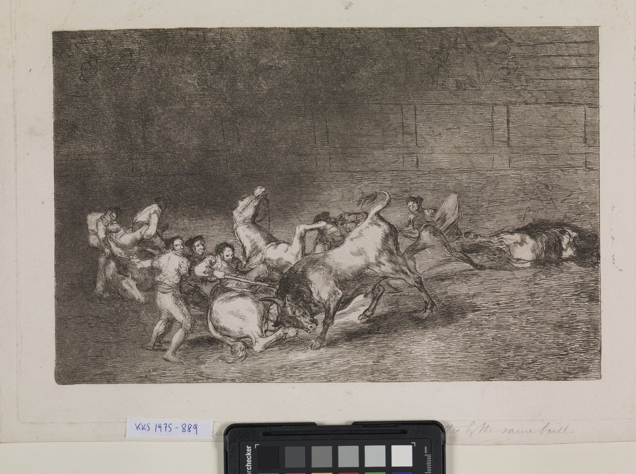 Two Picadors Being Knocked Down One by One by a Single Bull by Francisco de Goya