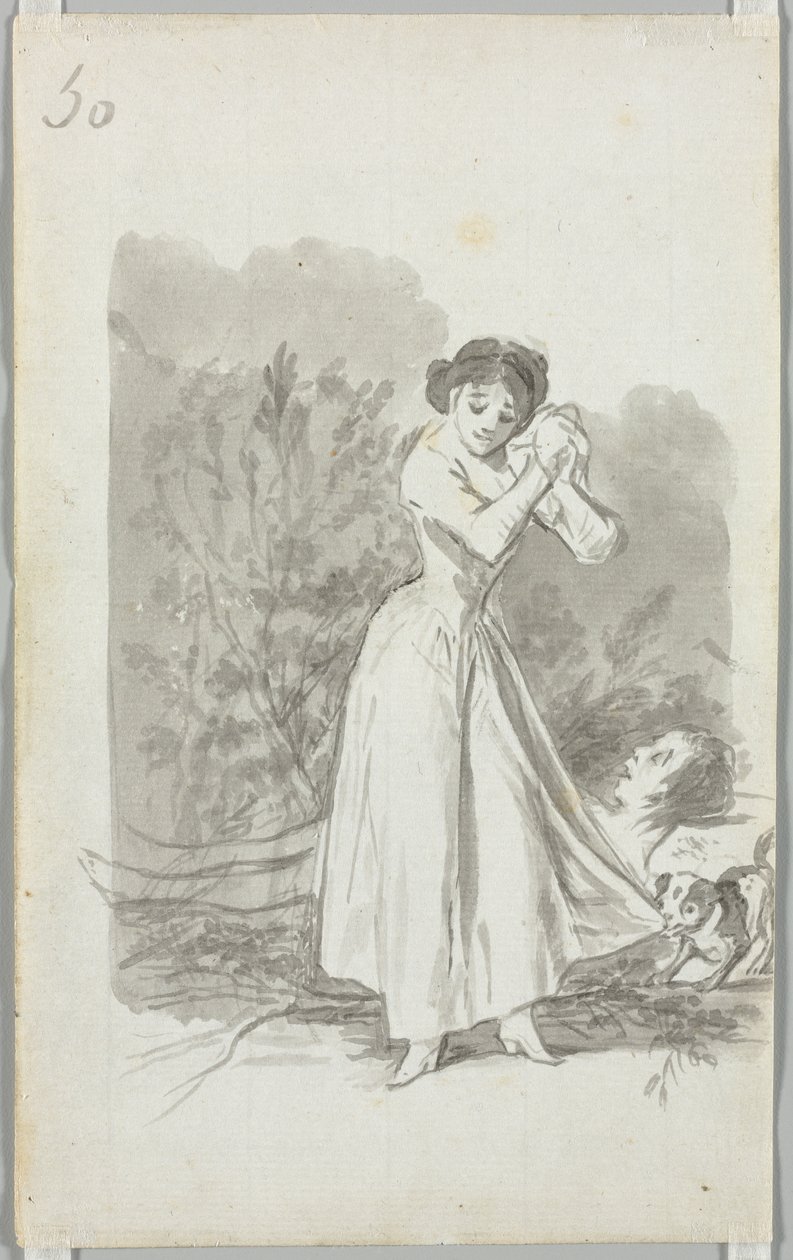 Young Woman Wringing Her Hands over a Man