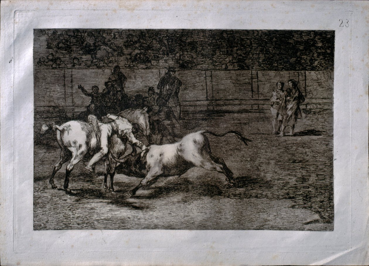 Mariano Ceballos, called el Indio, kills the bull from horseback by Francisco de Goya