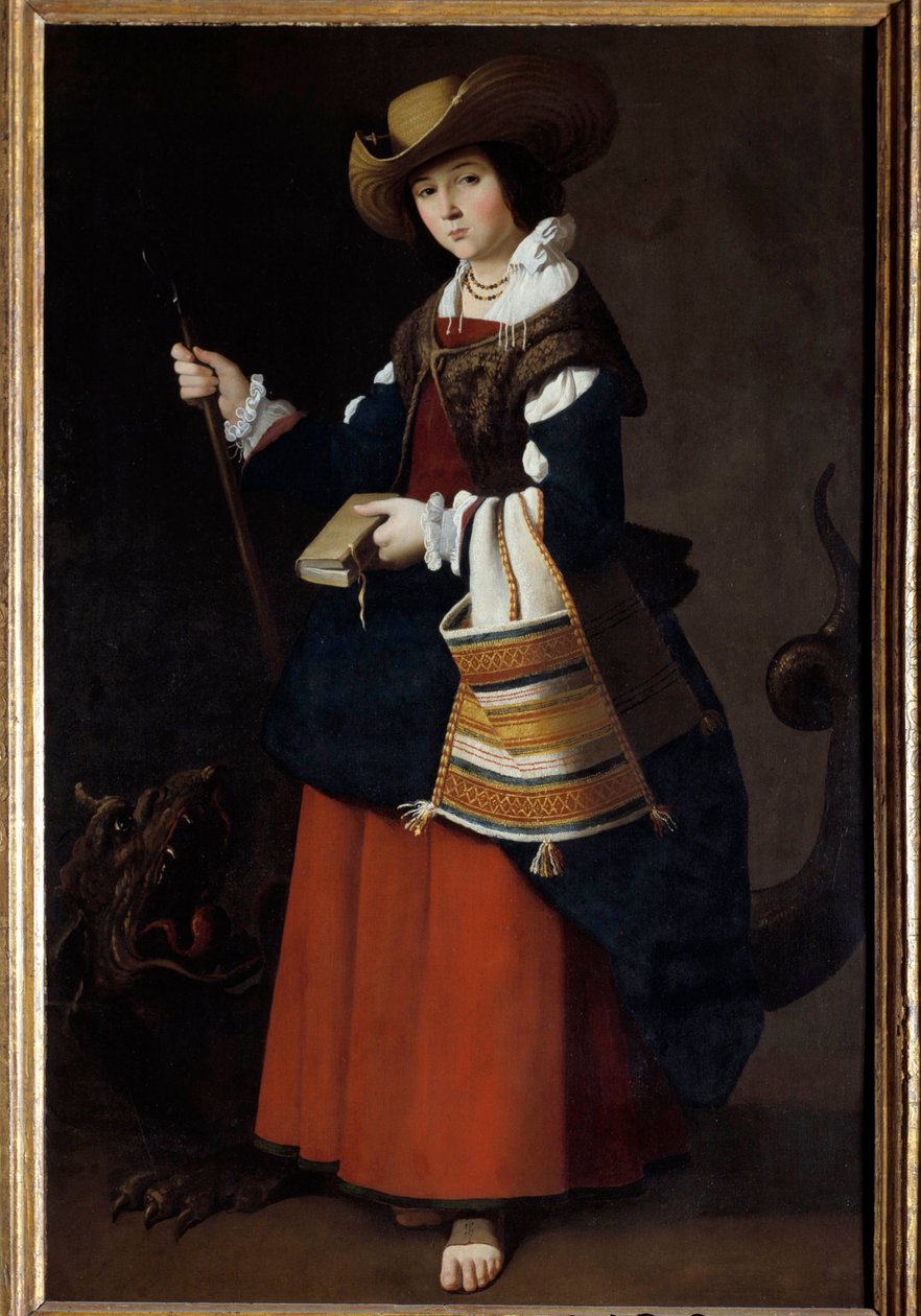 Full-length portrait of St. Margaret of Antioch (of Pisidia) or Saint Marina. Painting by Francisco de Zurbaran (1598-1664) 1630 by Francisco de Zurbaran