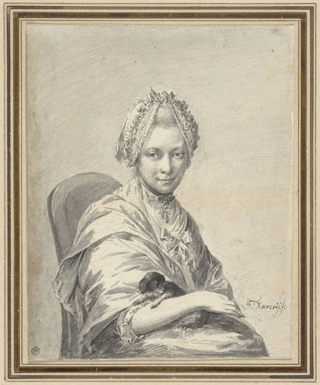 Portrait of a Young Woman with a Puppy by Franciscus Xaverius Xavery