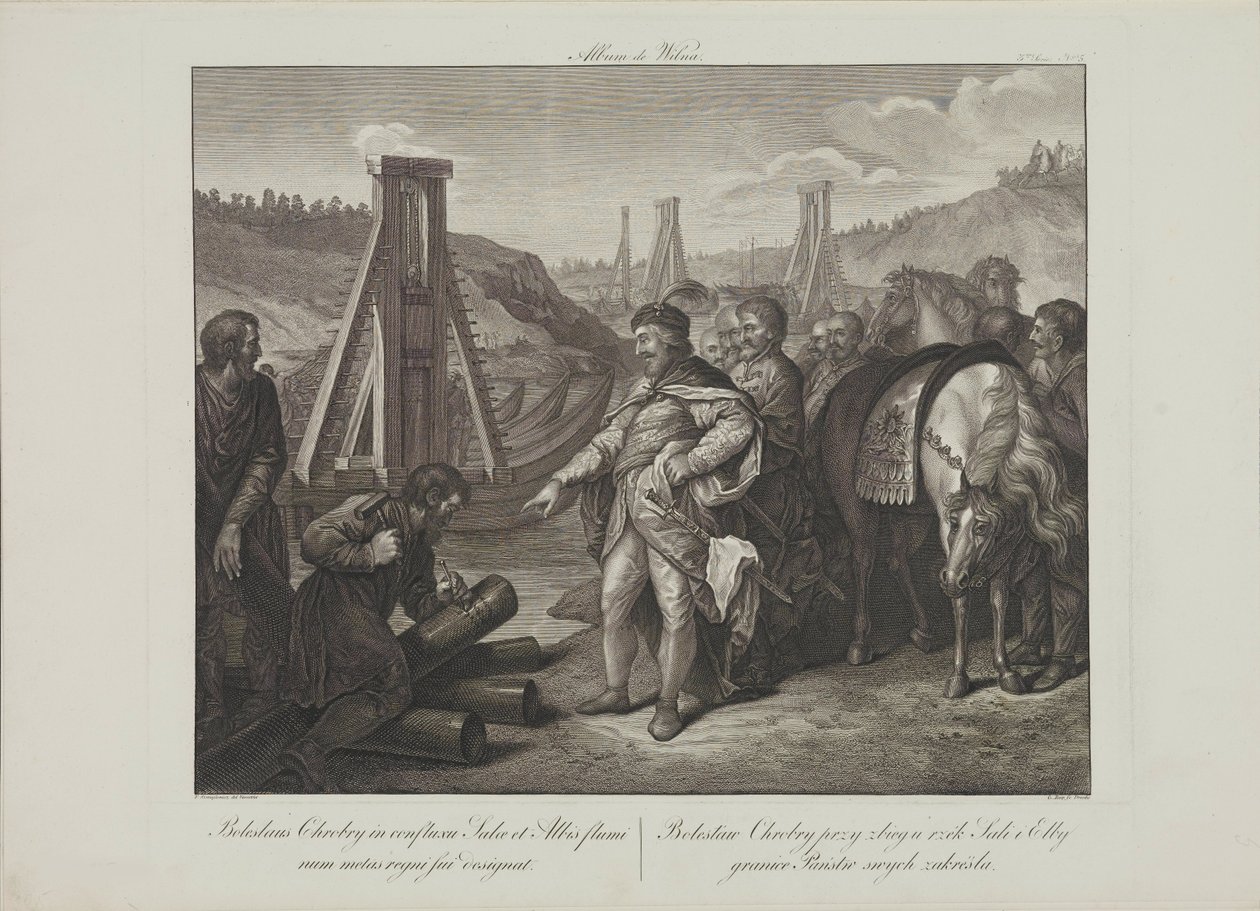 Boleslaw I of Poland sticks frontier poles in Elbe and Saale rivers by Franciszek Smuglewicz