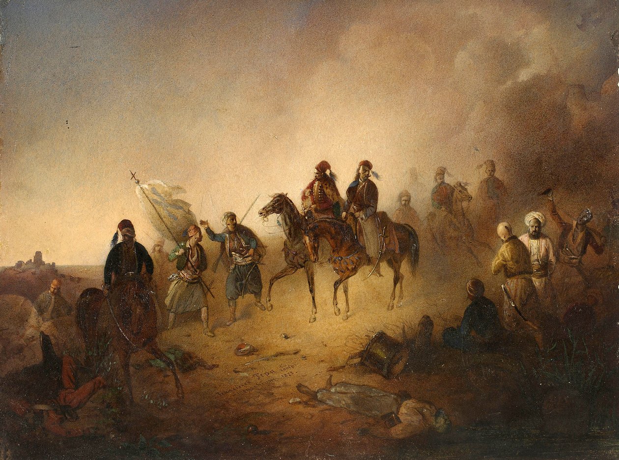 Markos Botsaris at the Battle of Karpenisi by Franciszek Tomasz Tepa