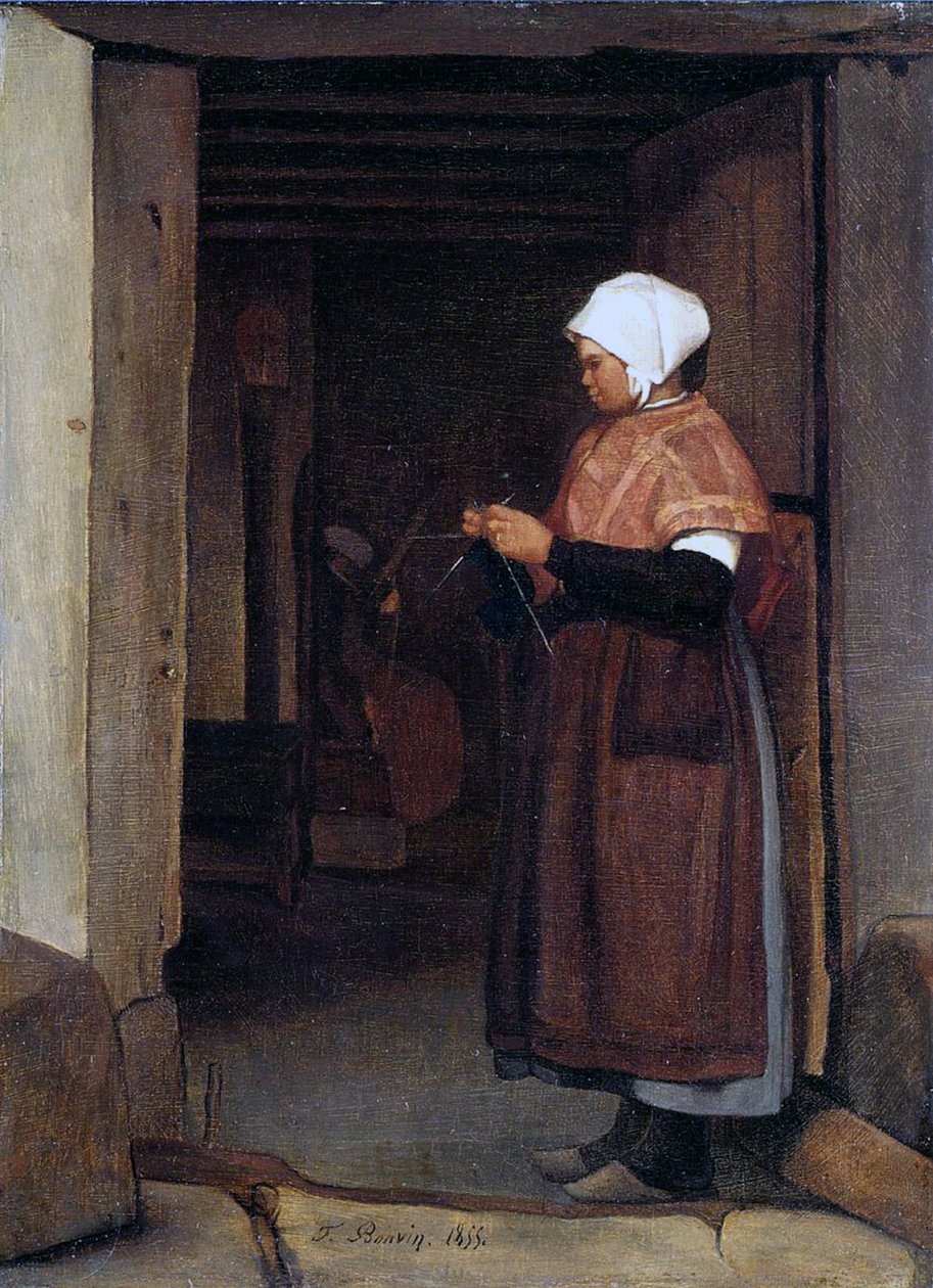 Peasant Girl Knitting by François Bonvin