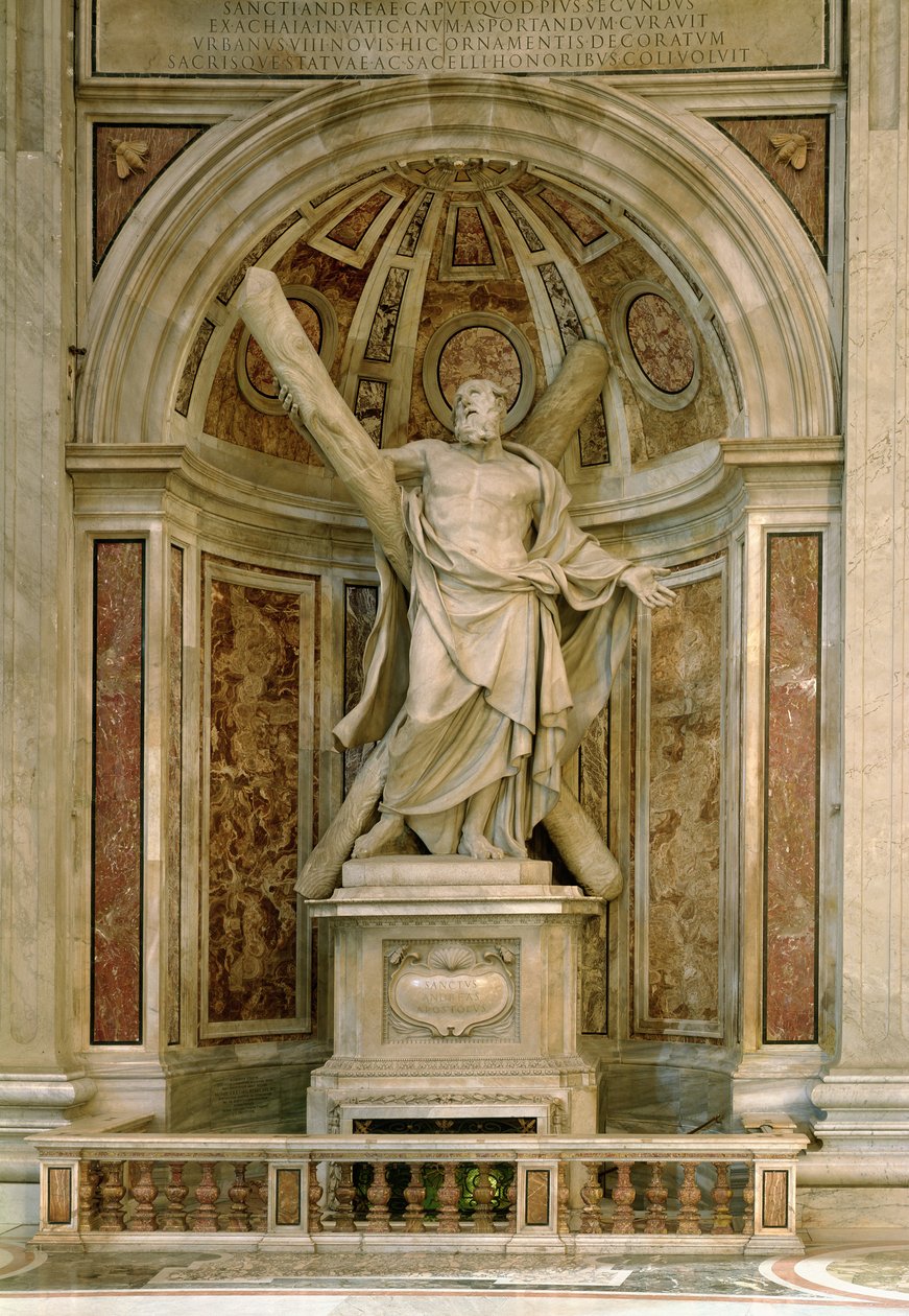 Statue of St. Andrew, at the base of the four pillars supporting the dome by Francois Duquesnoy